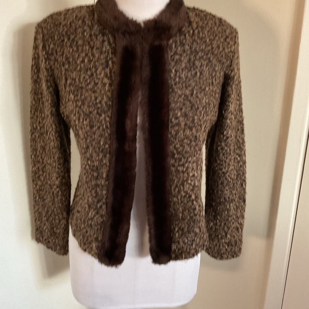 Rabbit Rabbit Rabbit Brown Bouclé Jacket with Faux Fur Trim - Picture 2 of 6